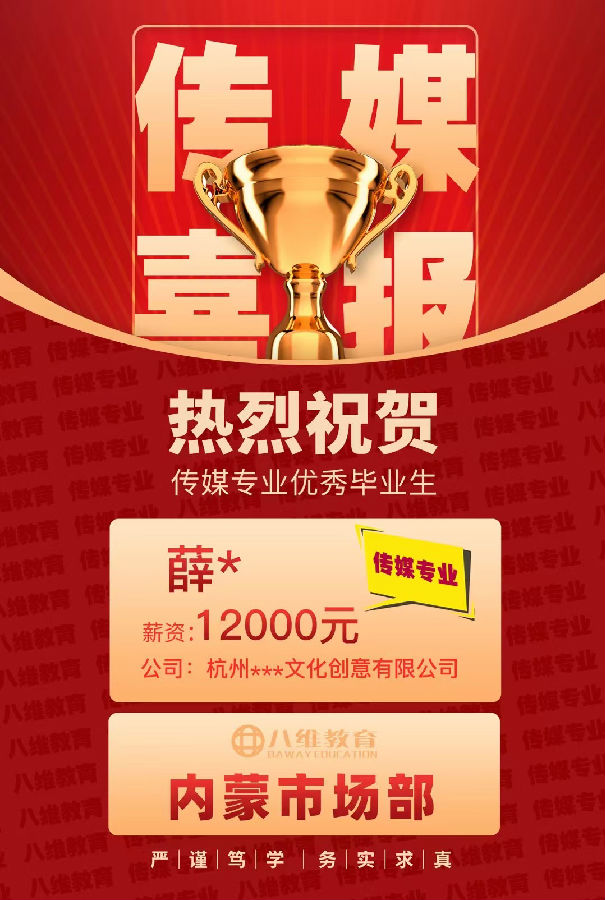 八维职业学校传媒专业优质就业喜报强势来袭