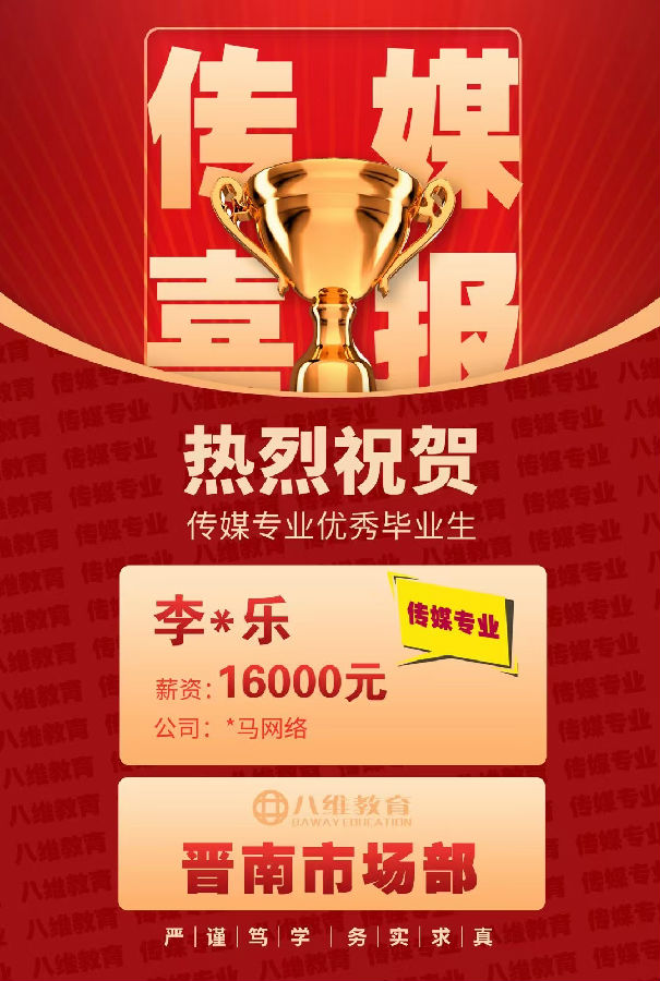 八维职业学校传媒专业优质就业喜报强势来袭