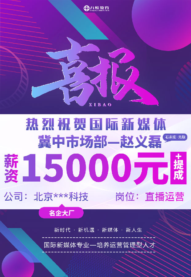 八维职业学校国际新媒体专业最近就业喜报来袭