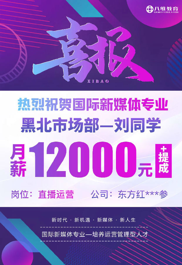 八维职业学校国际新媒体近期就业喜报来袭